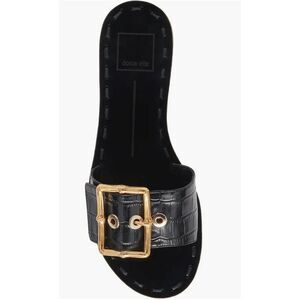 Dolce Vita Sandals Size 9 Noir Leather Open Toe Slides Croc Embossed